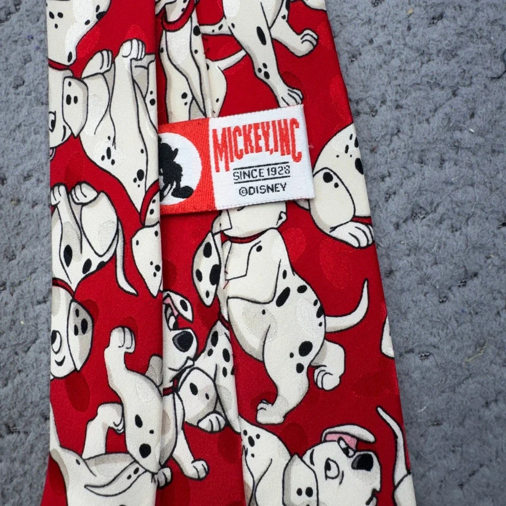 Mickey Inc Tie Disney 101 Dalmatians Silk Red Puppy Dogs Fun Cartoon Novelty Vtg